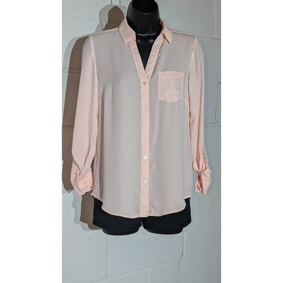 The Limited Blush Pink Sheer Button Down Long Sleeve Blouse Top Xsmall - Picture 1 of 5